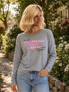 Jadelynn Brooke anxious heart Gray Graphic long sleeve tee New